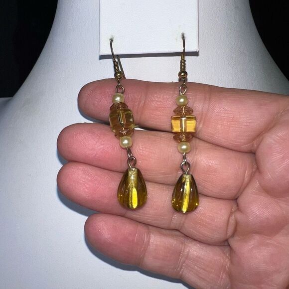 Champagne Bead Dangle Earrings - Picture 2 of 4